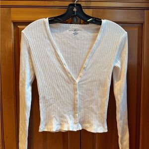 Brandy Melville Cream Ribbed Long Sleeve Blouse